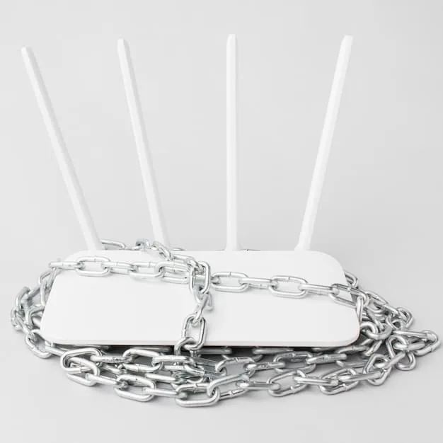 A close-up shot of a Wi-Fi router with multiple antennas, emphasizing its role as the central hub for wireless connectivity in a smart home. The background subtly displays a blurred smart home environment, hinting at the various devices connected through the router.