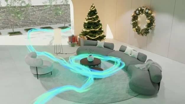 A visual representation of a Z-Wave network, showcasing how multiple smart home devices (e.g., lights, sensors, locks) connect to a central hub wirelessly. The image emphasizes the mesh networking capability of Z-Wave, with devices communicating with each other to extend the network's range and reliability.