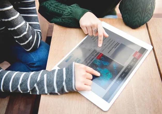 A close-up shot of an AI tutoring system interface on a tablet, showing a student solving a math problem. The interface provides hints, explanations, and step-by-step solutions. Data visualizations on the screen indicate progress and areas needing improvement.