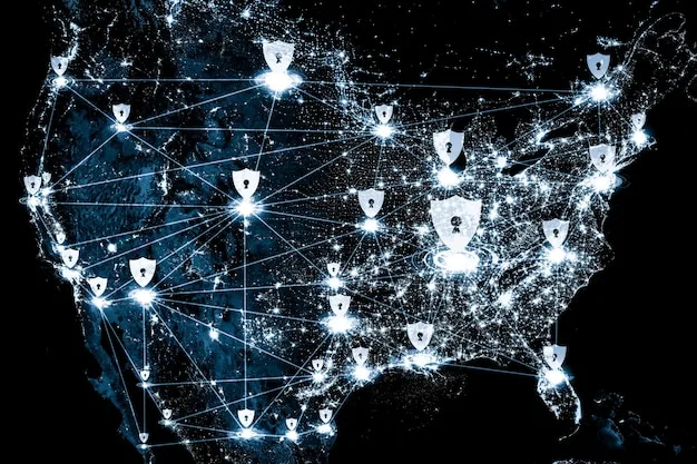 A network diagram illustrating various types of cyber threats (ransomware, phishing, DDoS) targeting different sectors of critical infrastructure (power grid, water supply, communication networks). Each threat is represented by a unique icon, and lines connect them to their respective targets, highlighting vulnerabilities.
