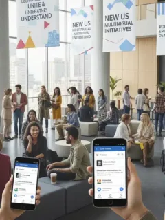 Diverse individuals utilizing Google Translate on smartphones, symbolizing seamless multilingual communication in the US.