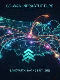 Dynamic network illustration showing data flow optimization and bandwidth savings with SD-WAN for US firms