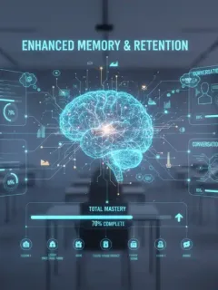 Futuristic app interface boosting English retention with AI