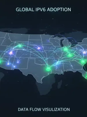 Digital network map with IPv6 migration highlighted, representing modern business connectivity in the US.