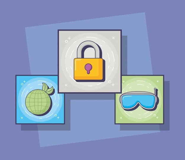 An illustration of a digital lock with multiple layers of security, representing proactive security measures for protecting systems. The lock is brightly lit against a dark background, emphasizing security.