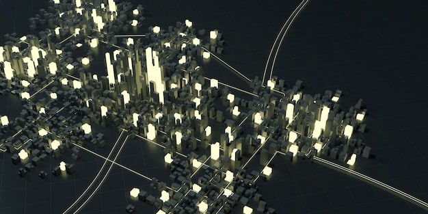A futuristic visualization of edge computing nodes distributed across a city, connected to a central cloud data center via a high-speed network. This should illustrate the concept of bringing the cloud closer to the data source.