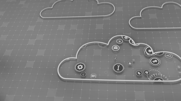 A visual representation of automated systems managing cloud traffic, with lines showing data flow, indicators for load distribution, and a central dashboard with performance analytics.