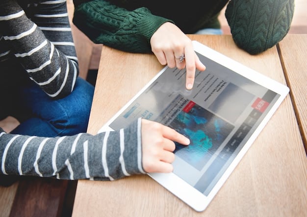 A close-up shot of an AI tutoring system interface on a tablet, showing a student solving a math problem. The interface provides hints, explanations, and step-by-step solutions. Data visualizations on the screen indicate progress and areas needing improvement.