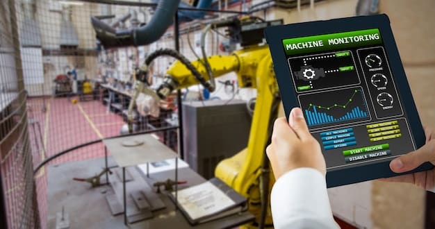 An industrial control panel with AI-powered software interfaces, showing real-time adjustments being made to machinery and processes to optimize energy consumption in a manufacturing plant.