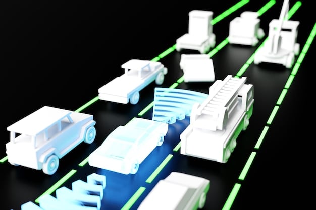A visual representation of data flow in an AI-powered transportation system, showing how data from sensors, cameras, and other sources is collected, analyzed, and used to optimize traffic flow and improve safety.