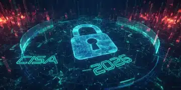 Digital lock icon with CISA 2026 text, representing robust cybersecurity directives and data protection measures.