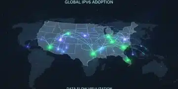 Digital network map with IPv6 migration highlighted, representing modern business connectivity in the US.