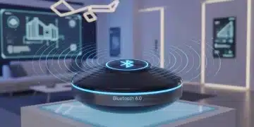Modern IoT device with glowing Bluetooth 6.0 symbol, representing advanced wireless connectivity