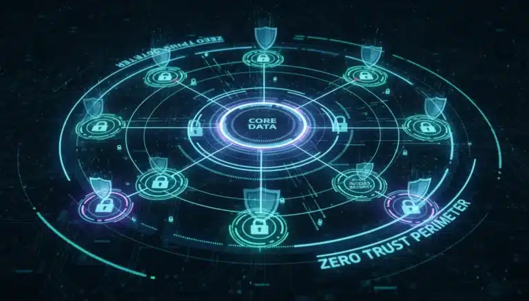 Detailed network diagram showcasing zero-trust architecture with security layers and access controls